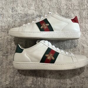 Gucci ACE Bee White Sneakers with Red and Green Accents Size 36.5 EU